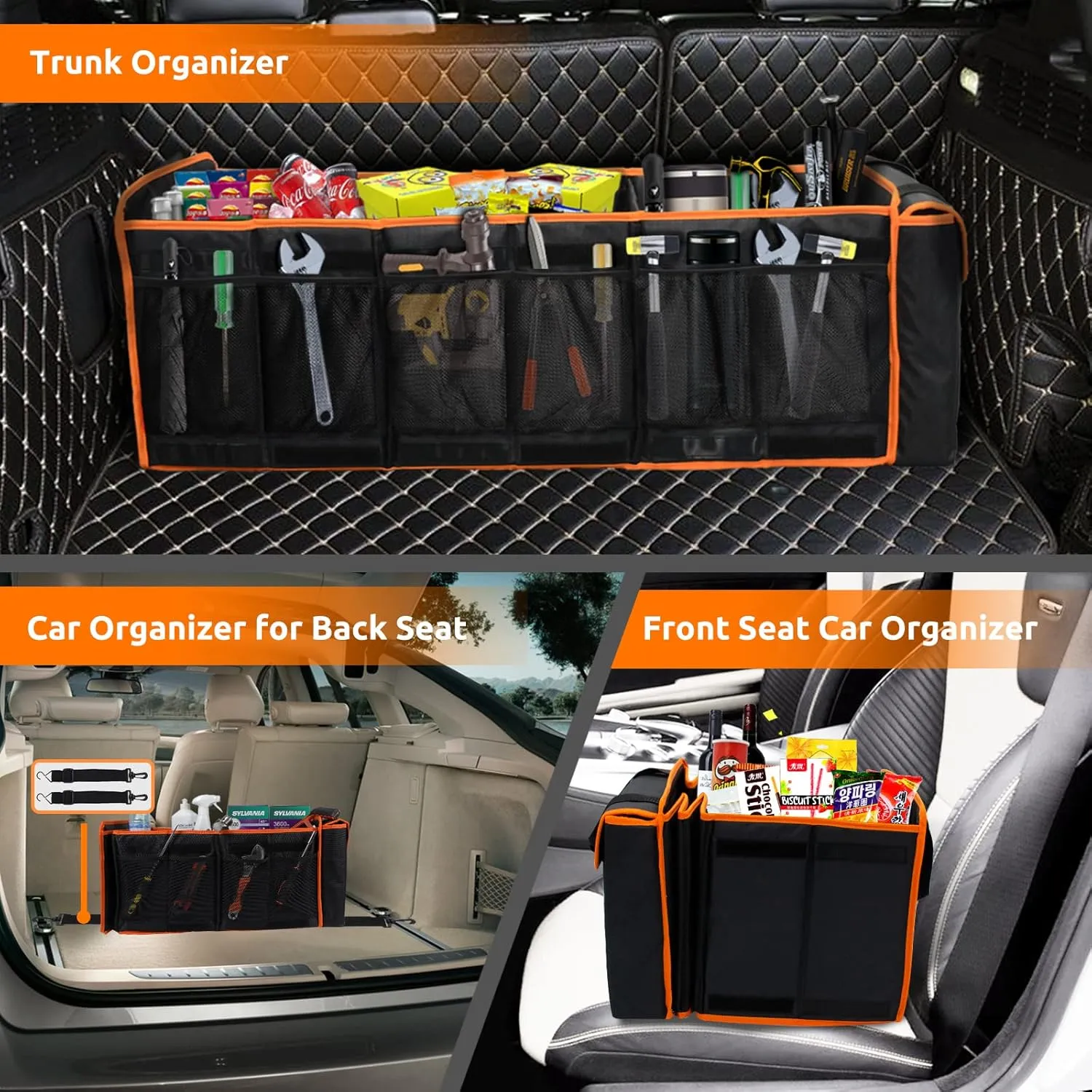 Large Trunk Organizer with Cooler, 3 Compartments SUV Cargo Organizer, Portable Trunk Organizer for suv,car,truck,rv,jeep(black)