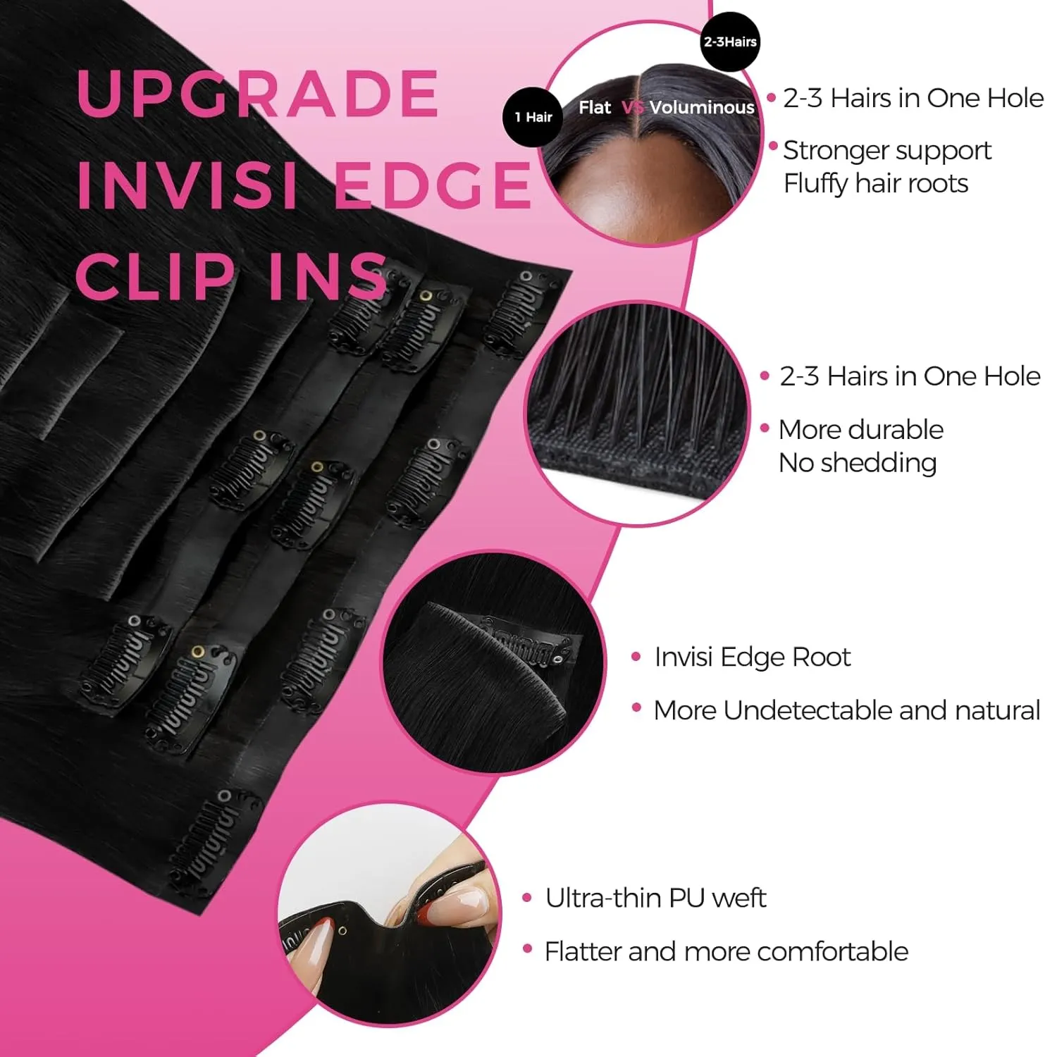 Lashey Invisi Edge Clip in Hair Extensions, 7pcs 110g 14 Inch Natural Black Seamless Clip in Hair Extensions Human Hair Body Wave Real Remy Human Hair