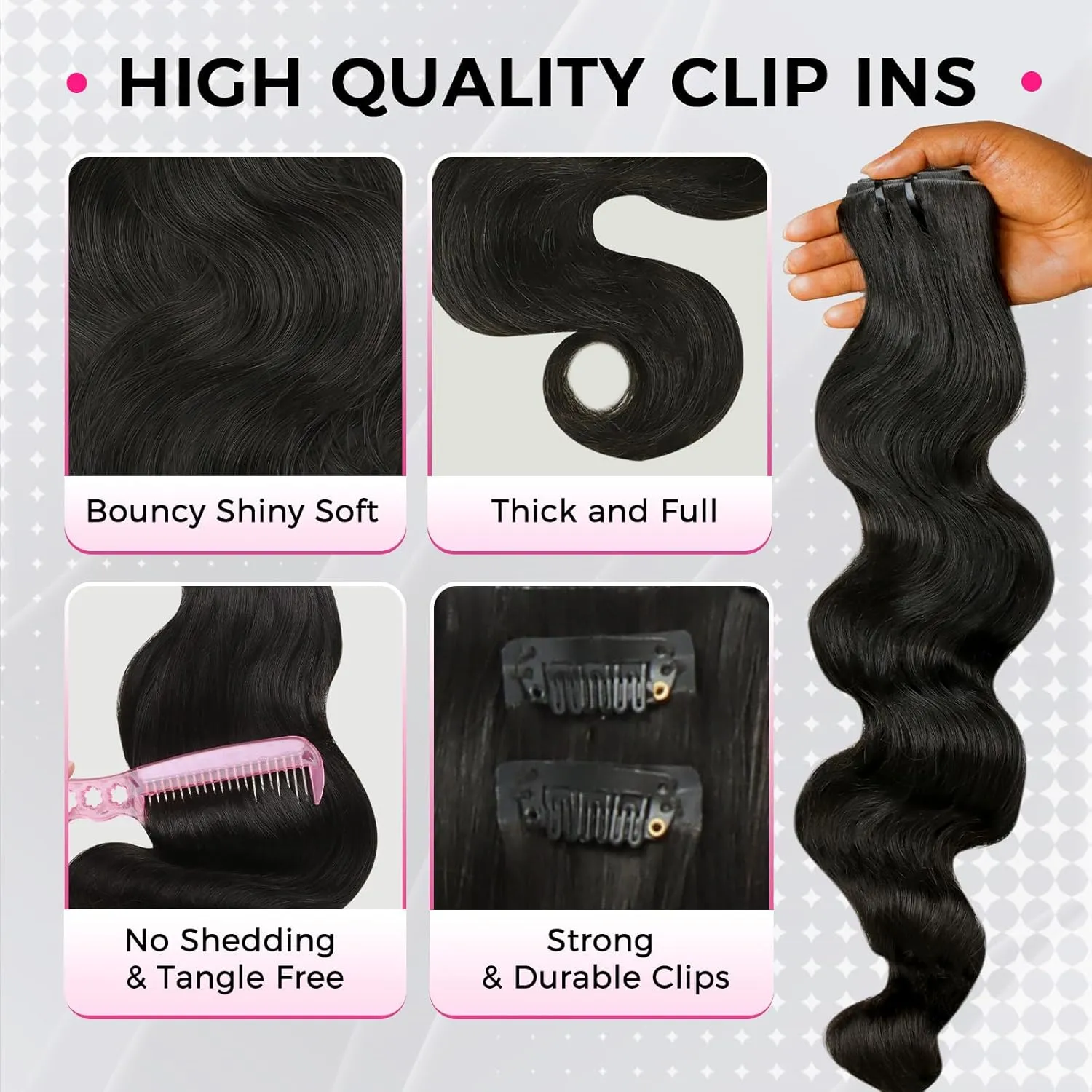 Lashey Invisi Edge Clip in Hair Extensions, 7pcs 110g 14 Inch Natural Black Seamless Clip in Hair Extensions Human Hair Body Wave Real Remy Human Hair