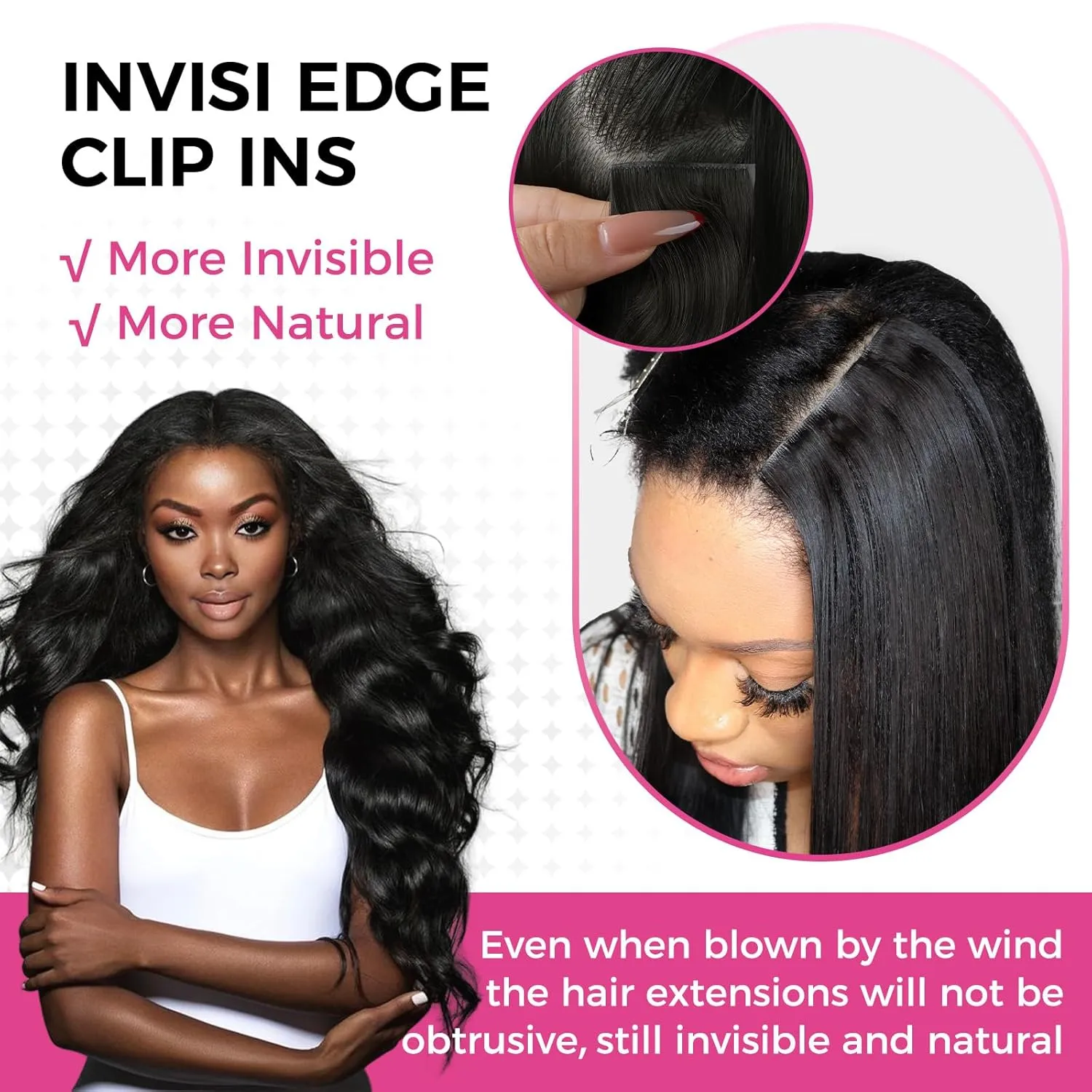 Lashey Invisi Edge Clip in Hair Extensions, 7pcs 110g 14 Inch Natural Black Seamless Clip in Hair Extensions Human Hair Body Wave Real Remy Human Hair