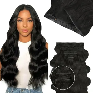 Lashey Invisi Edge Clip in Hair Extensions, 7pcs 110g 14 Inch Natural Black Seamless Clip in Hair Extensions Human Hair Body Wave Real Remy Human Hair