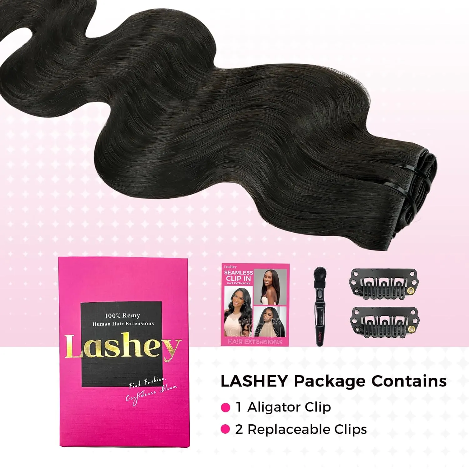 Lashey Invisi Edge Clip in Hair Extensions, 7pcs 110g 14 Inch Natural Black Seamless Clip in Hair Extensions Human Hair Body Wave Real Remy Human Hair