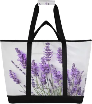 Lavender Flower Reusable Insulated Lunchbox Cooler Bag, Leakproof Kitchen Grocery Bag Collapsible Portable Cooler Tote Bag for Picnic, Camping, Office, Travel