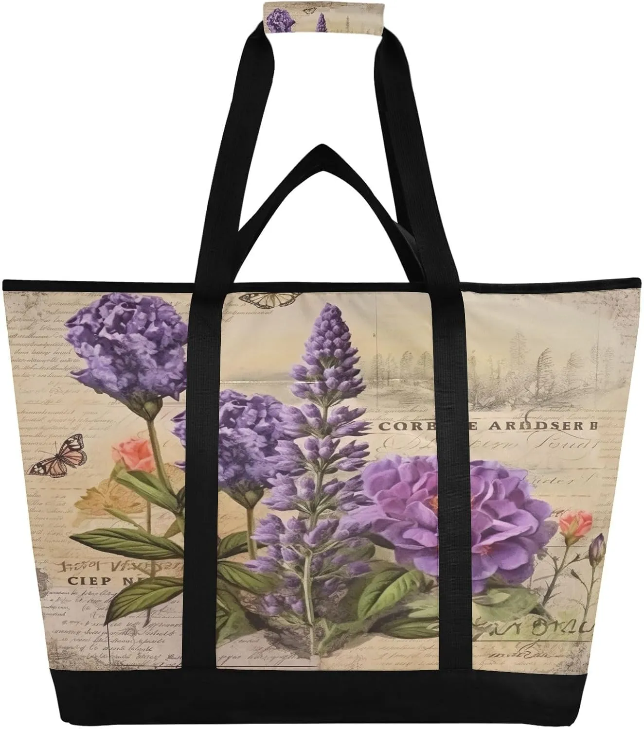 Lavender Reusable Insulated Lunchbox Cooler Bag, Leakproof Kitchen Grocery Bag Collapsible Portable Cooler Tote Bag for Picnic, Camping, Office, Travel