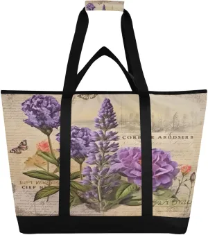 Lavender Reusable Insulated Lunchbox Cooler Bag, Leakproof Kitchen Grocery Bag Collapsible Portable Cooler Tote Bag for Picnic, Camping, Office, Travel
