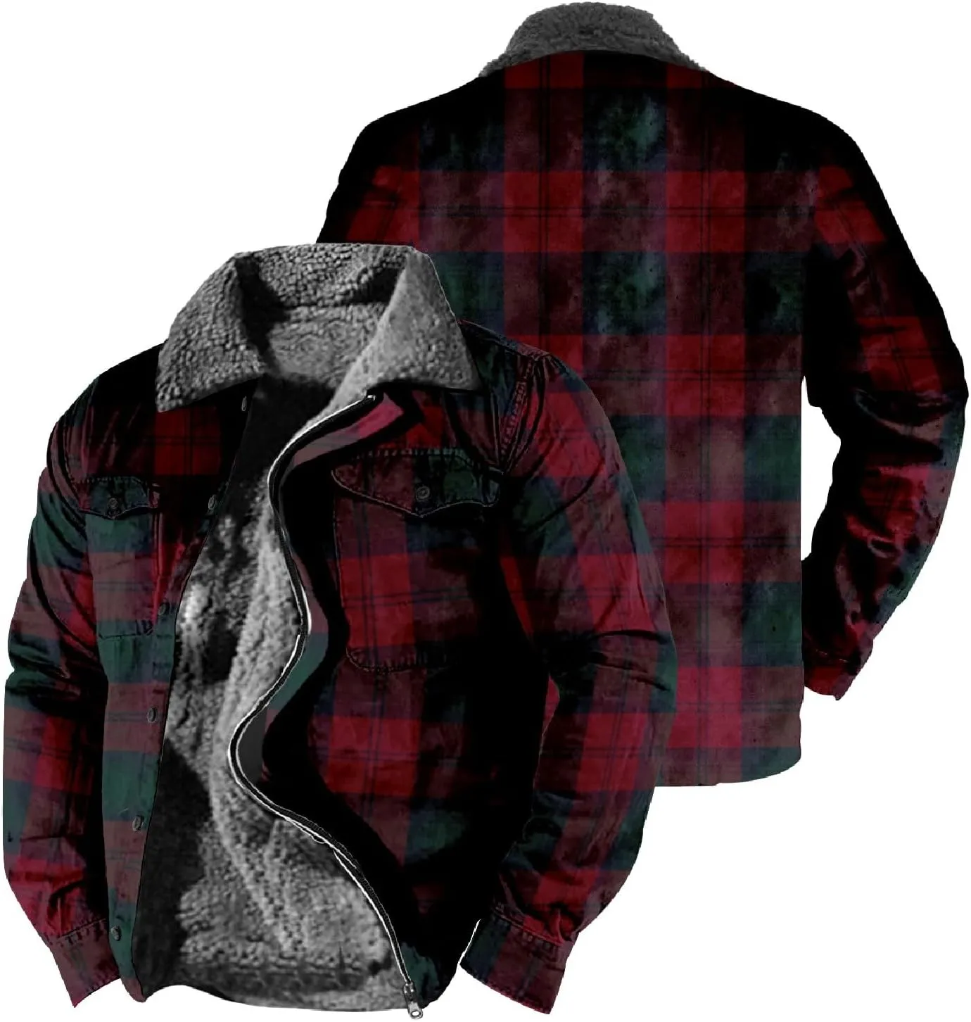 LCMTWX Mens Plaid Flannel Jacket Lapel Pocket Hooded Padded Loose Shirt Top Jacket Men Plus Size Big&Tall Mens Coat Soft