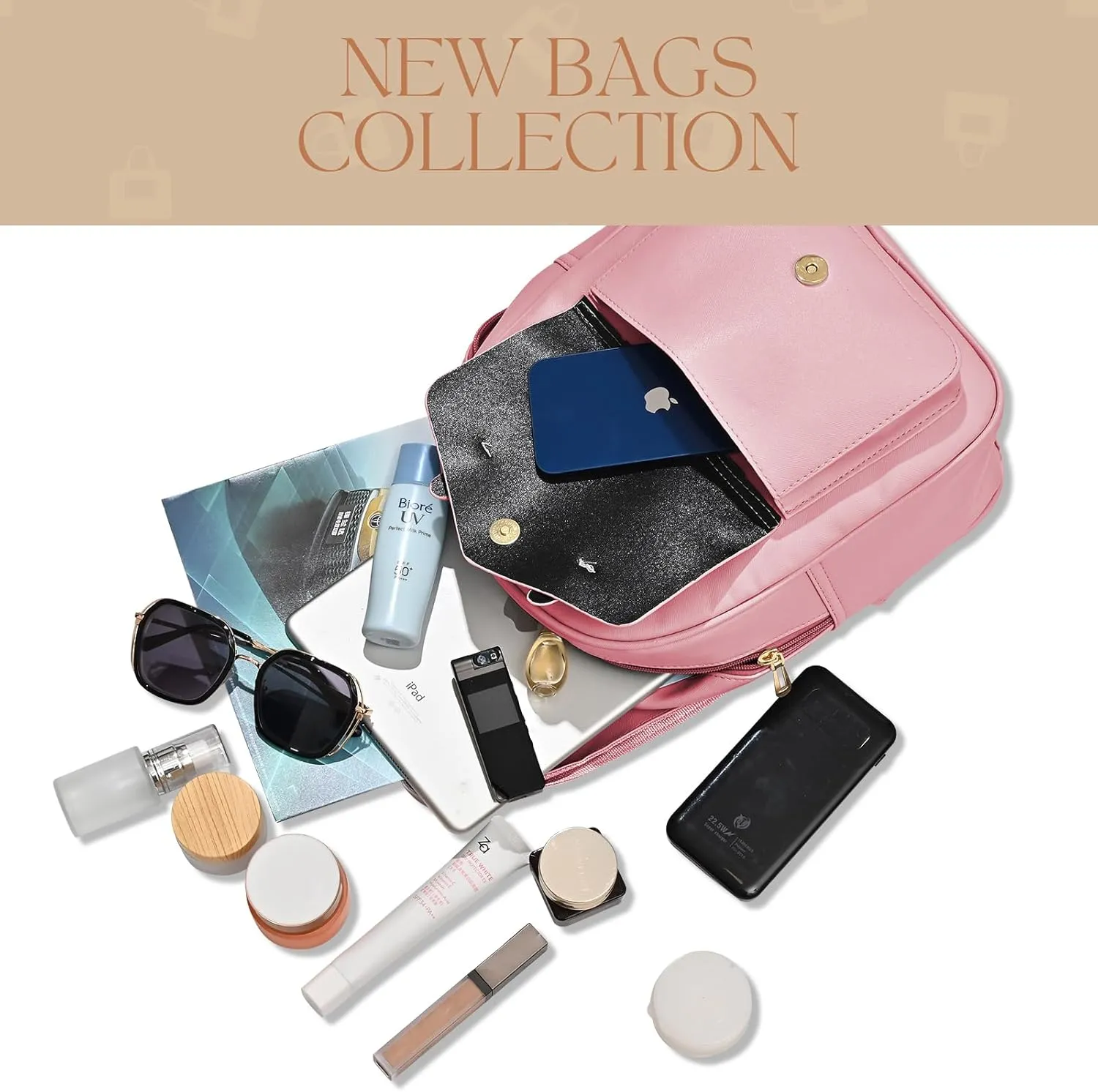 Leather Mini Backpack Purse for Women 3-Piece Set Floral Cute Small Casual Travel School Daypacks Little Wallet Bag（Pink）