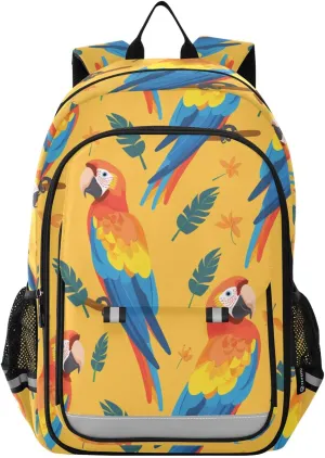 Leaves and Parrots Backpack for Boys Girls Elementary School Bag Kids Bookbag Travel Rucksack With Reflective Stripes