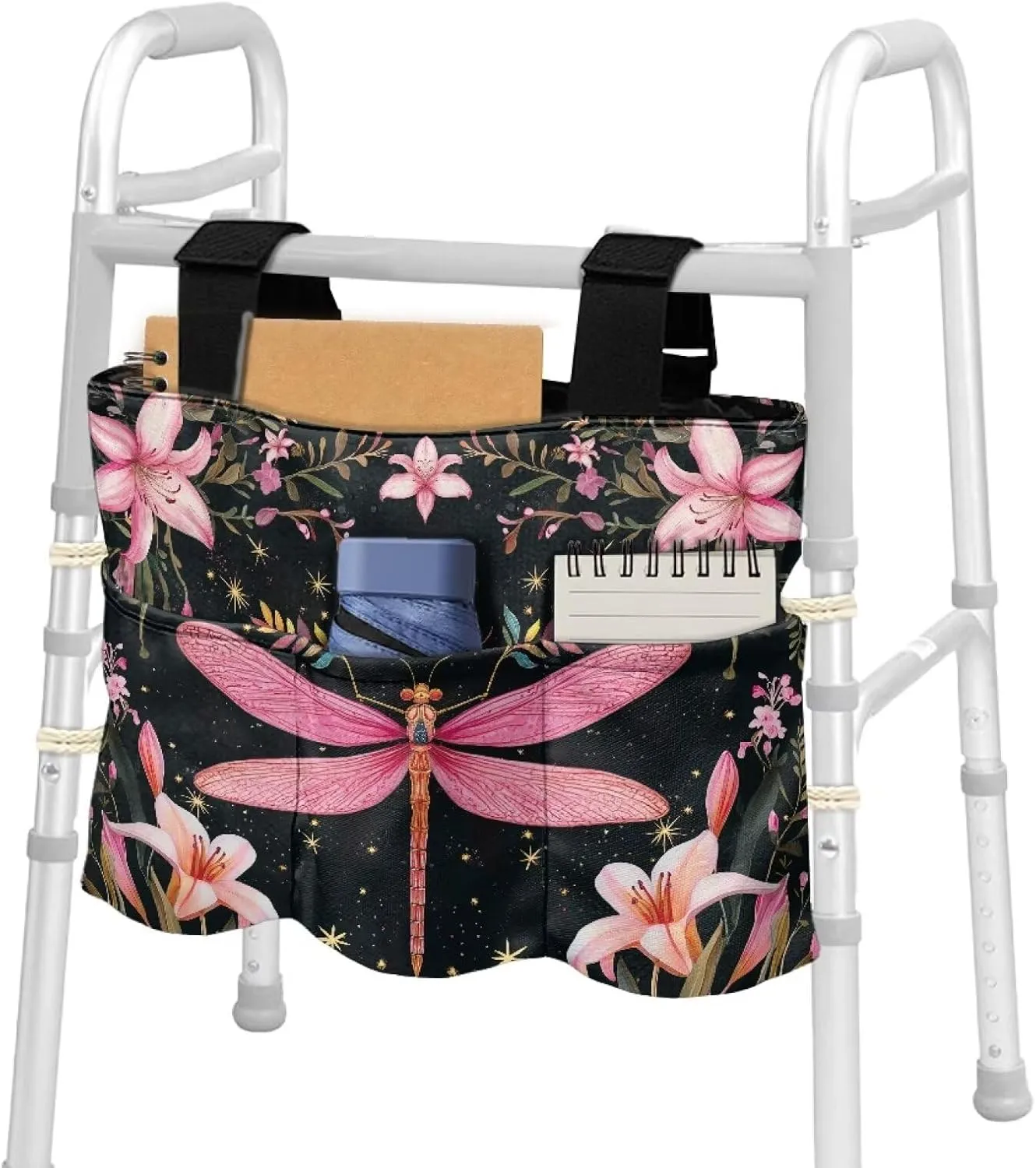 LedBack Pink Bow Tie Print Organizer Pouch Storage Walker Accessories Large Capacity Walker Bag for Seniors Durable Storage Bag with Fixed Ropes