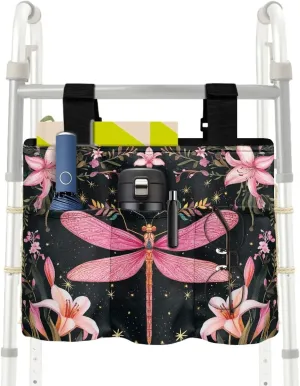 LedBack Pink Bow Tie Print Organizer Pouch Storage Walker Accessories Large Capacity Walker Bag for Seniors Durable Storage Bag with Fixed Ropes