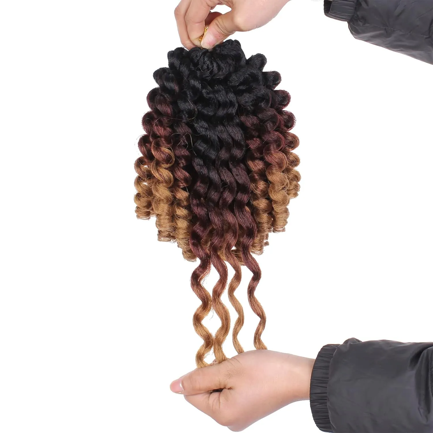 Leeven 8 Inch 6 Packs Wand Curl Crochet Hair Ombre Brown to Blonde Jamaican Bounce Crochet Braids Hair Extension for Women 20 Strands/Pack Synthetic Jumpy Wand Curly Braiding Hair 1B/30/27#