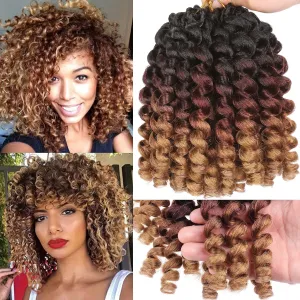 Leeven 8 Inch 6 Packs Wand Curl Crochet Hair Ombre Brown to Blonde Jamaican Bounce Crochet Braids Hair Extension for Women 20 Strands/Pack Synthetic Jumpy Wand Curly Braiding Hair 1B/30/27#