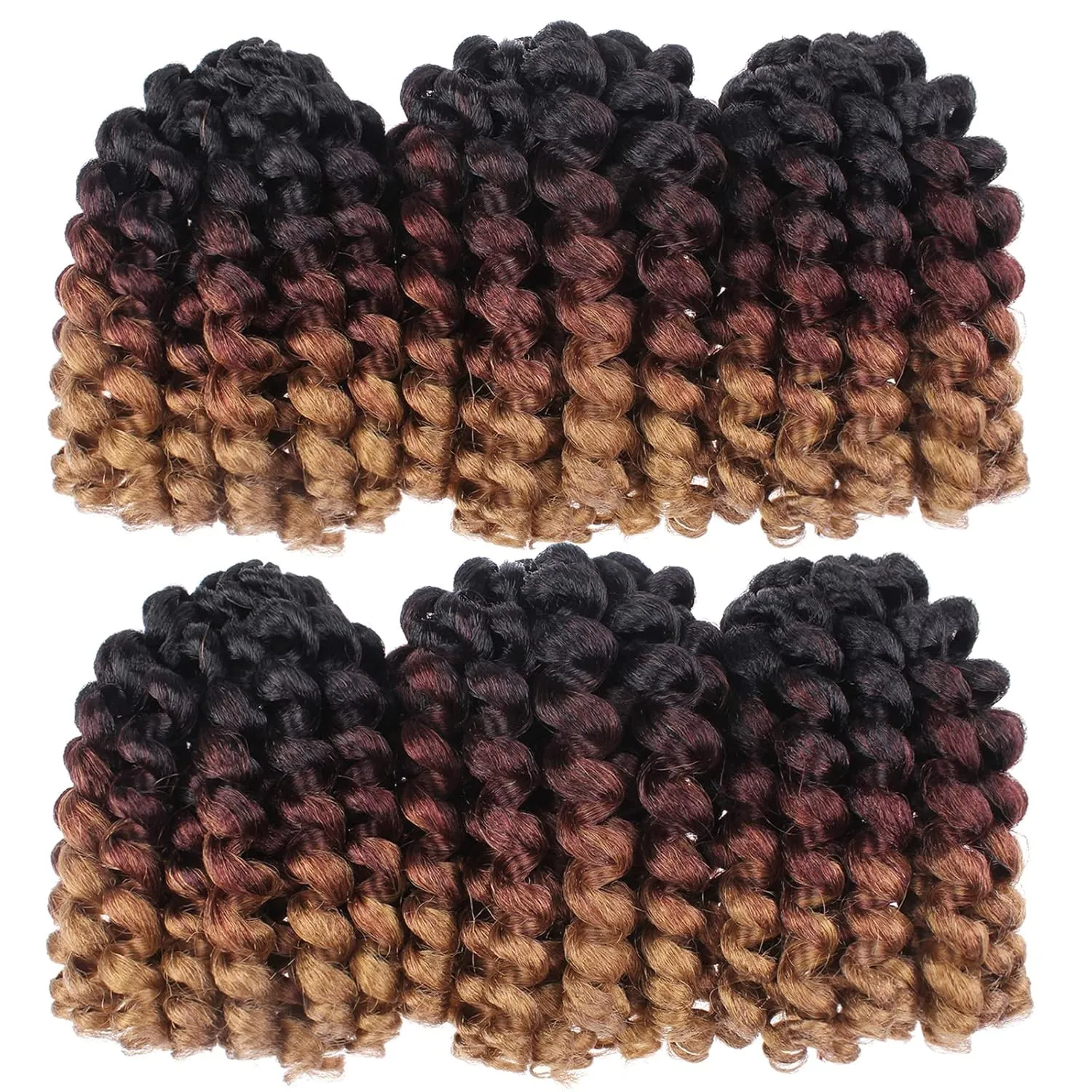 Leeven 8 Inch 6 Packs Wand Curl Crochet Hair Ombre Brown to Blonde Jamaican Bounce Crochet Braids Hair Extension for Women 20 Strands/Pack Synthetic Jumpy Wand Curly Braiding Hair 1B/30/27#