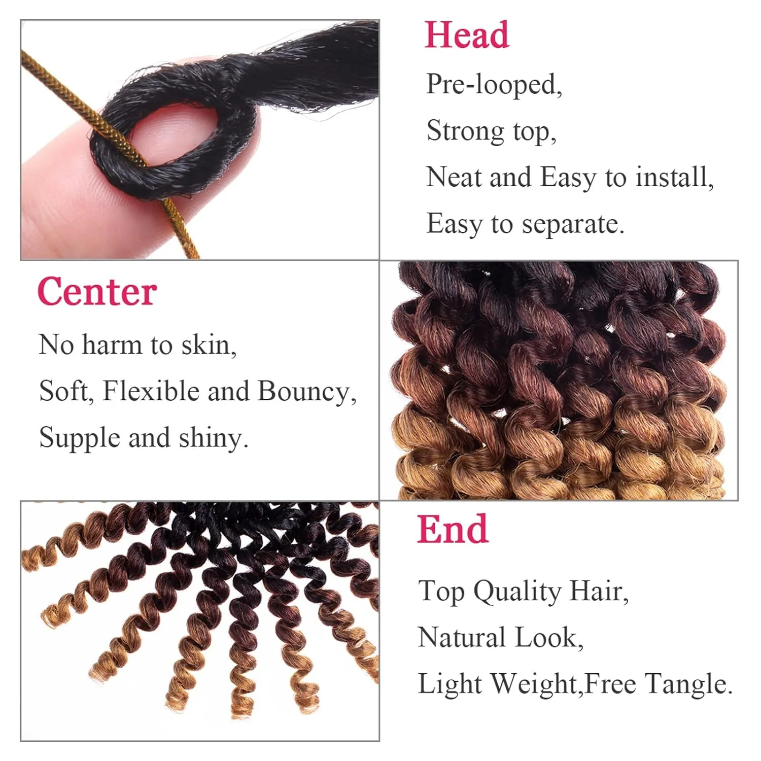 Leeven 8 Inch 6 Packs Wand Curl Crochet Hair Ombre Brown to Blonde Jamaican Bounce Crochet Braids Hair Extension for Women 20 Strands/Pack Synthetic Jumpy Wand Curly Braiding Hair 1B/30/27#