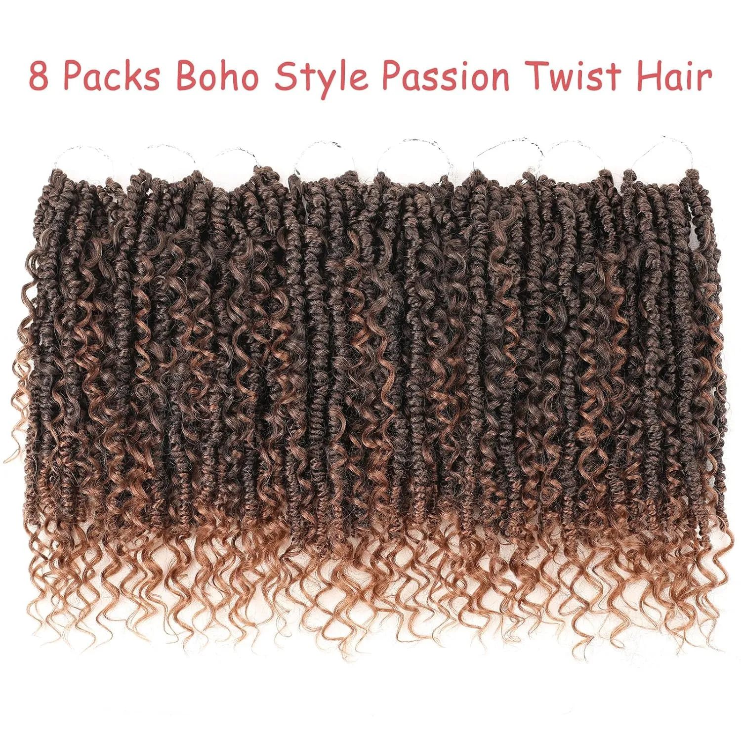 Leeven 8 Packs 10 Inch Goddess Passion Twist Crochet Hair Ombre Brown Boho Style Crochet Twist Pre Twisted Bomb Twist Curly Ends Pre Looped Bohemian Synthetic Braids for Women #T30