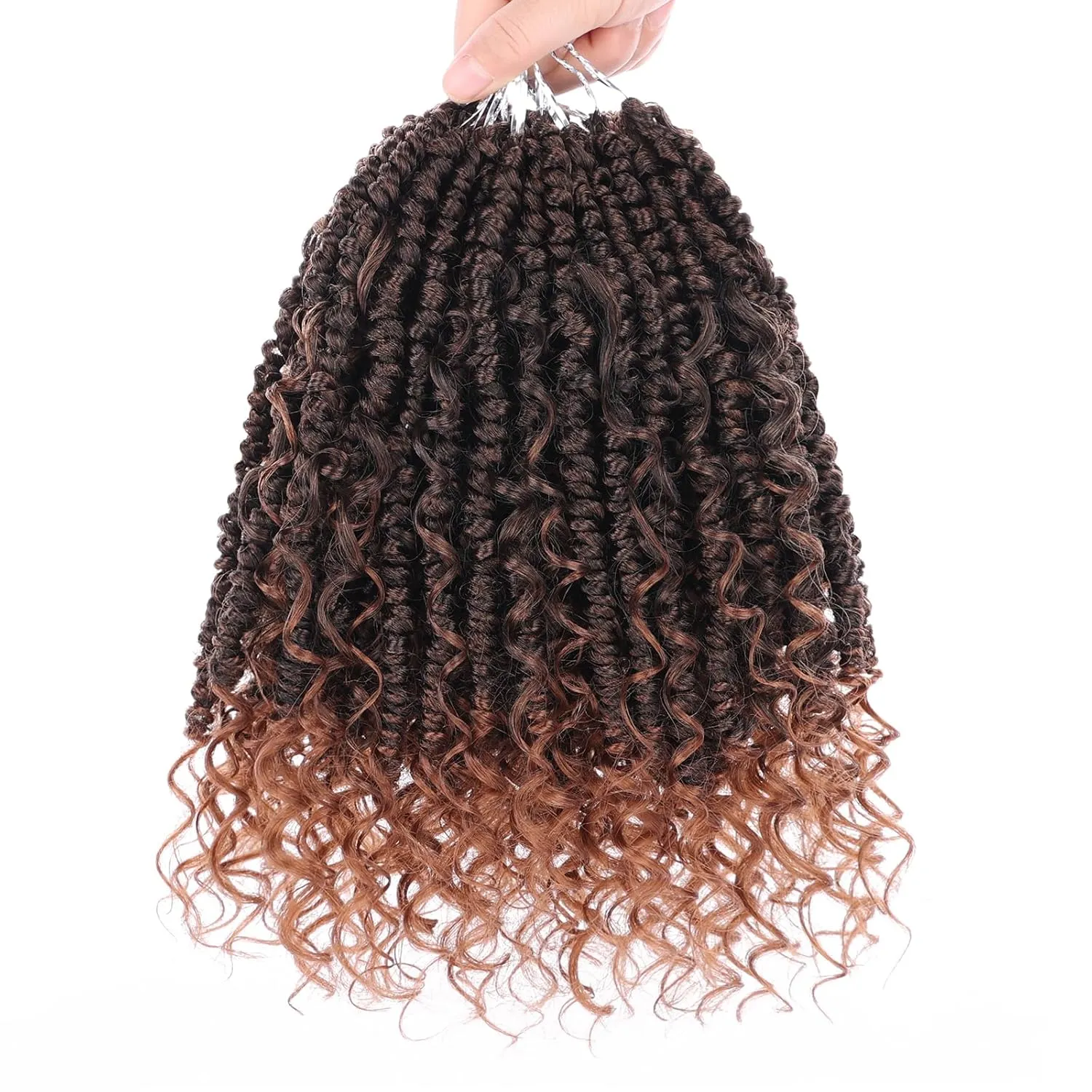 Leeven 8 Packs 10 Inch Goddess Passion Twist Crochet Hair Ombre Brown Boho Style Crochet Twist Pre Twisted Bomb Twist Curly Ends Pre Looped Bohemian Synthetic Braids for Women #T30