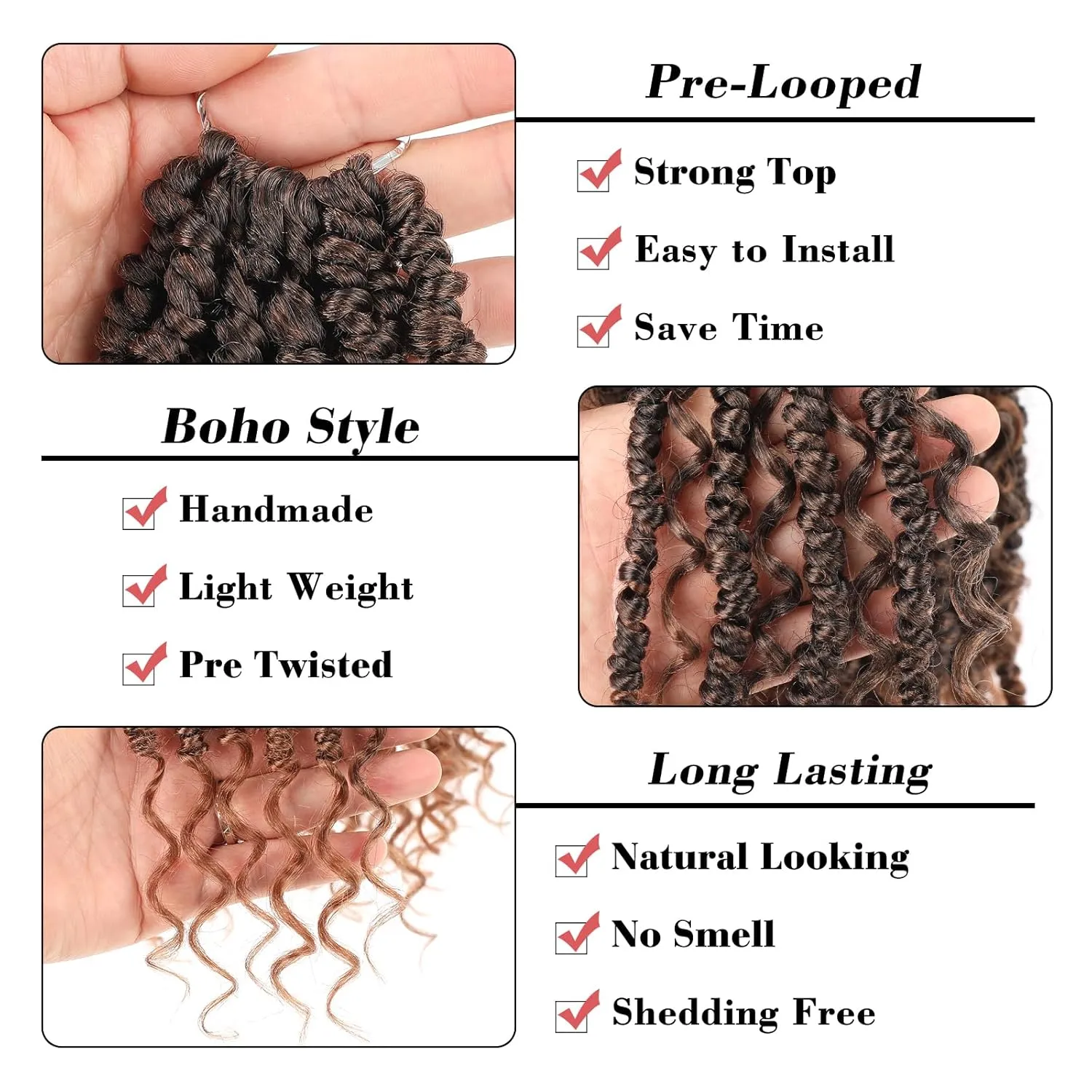 Leeven 8 Packs 10 Inch Goddess Passion Twist Crochet Hair Ombre Brown Boho Style Crochet Twist Pre Twisted Bomb Twist Curly Ends Pre Looped Bohemian Synthetic Braids for Women #T30