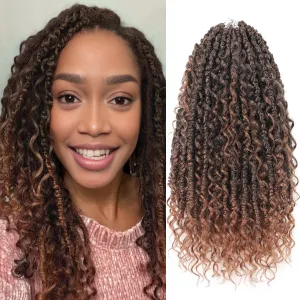 Leeven 8 Packs 10 Inch Goddess Passion Twist Crochet Hair Ombre Brown Boho Style Crochet Twist Pre Twisted Bomb Twist Curly Ends Pre Looped Bohemian Synthetic Braids for Women #T30