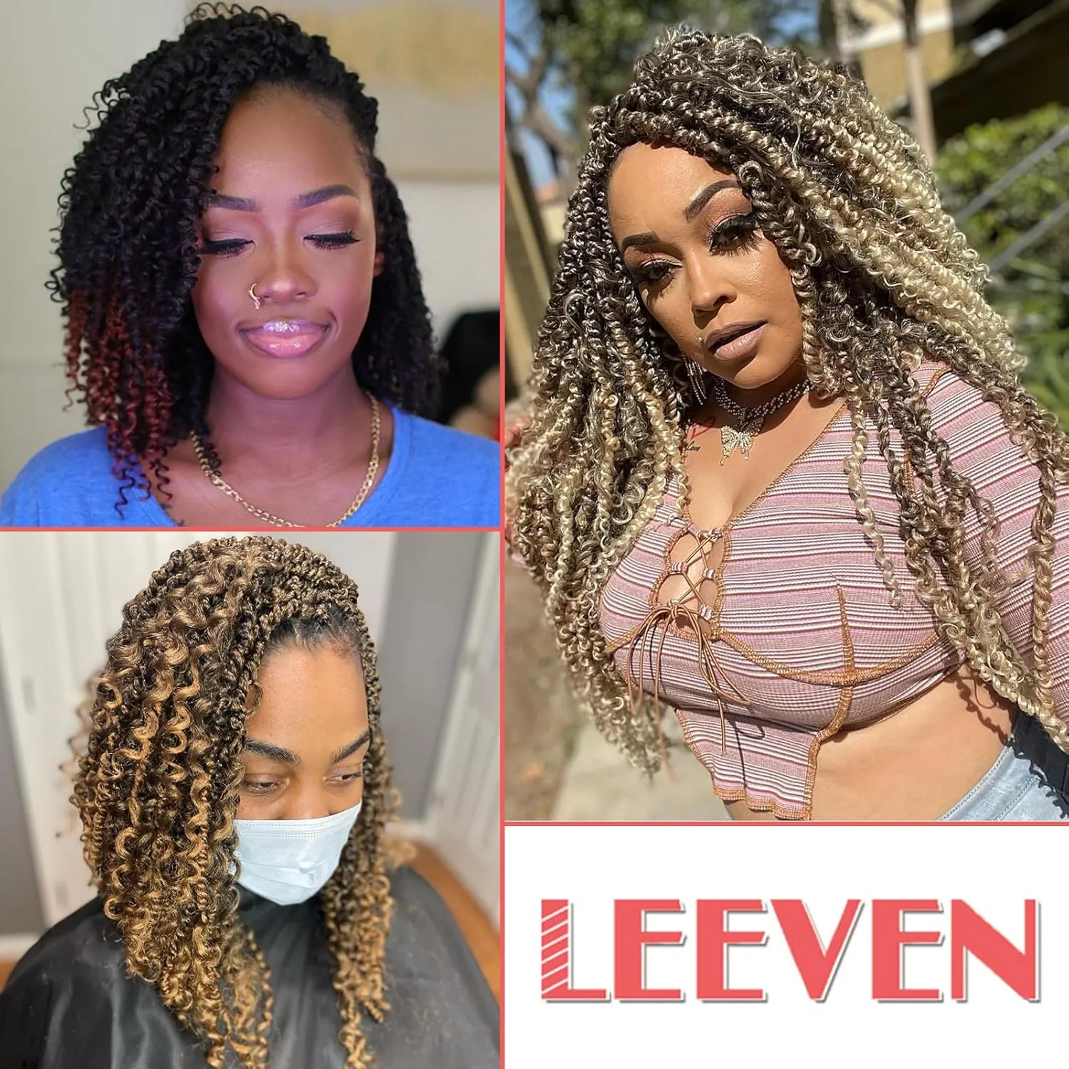Leeven 8 Packs 10 Inch Goddess Passion Twist Crochet Hair Ombre Brown Boho Style Crochet Twist Pre Twisted Bomb Twist Curly Ends Pre Looped Bohemian Synthetic Braids for Women #T30