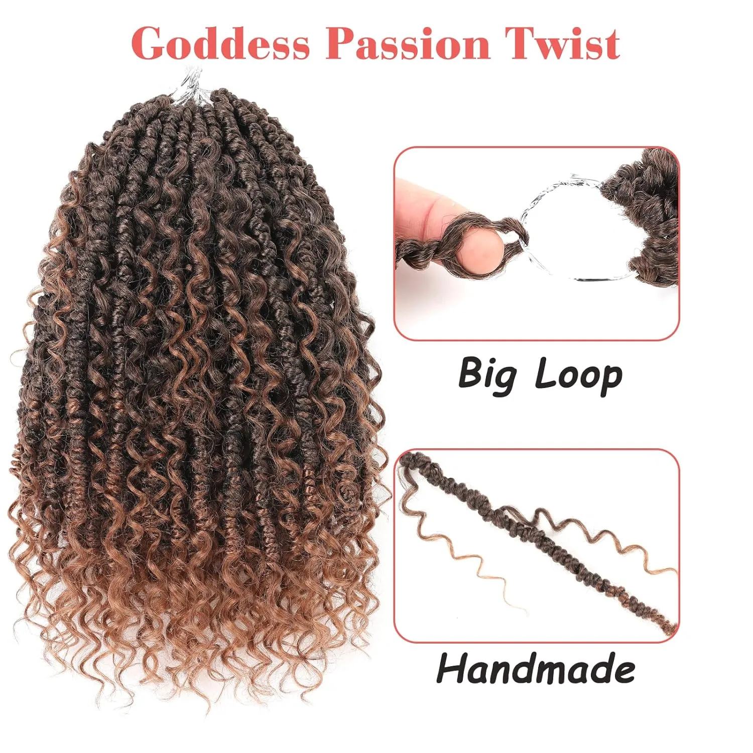 Leeven 8 Packs 10 Inch Goddess Passion Twist Crochet Hair Ombre Brown Boho Style Crochet Twist Pre Twisted Bomb Twist Curly Ends Pre Looped Bohemian Synthetic Braids for Women #T30