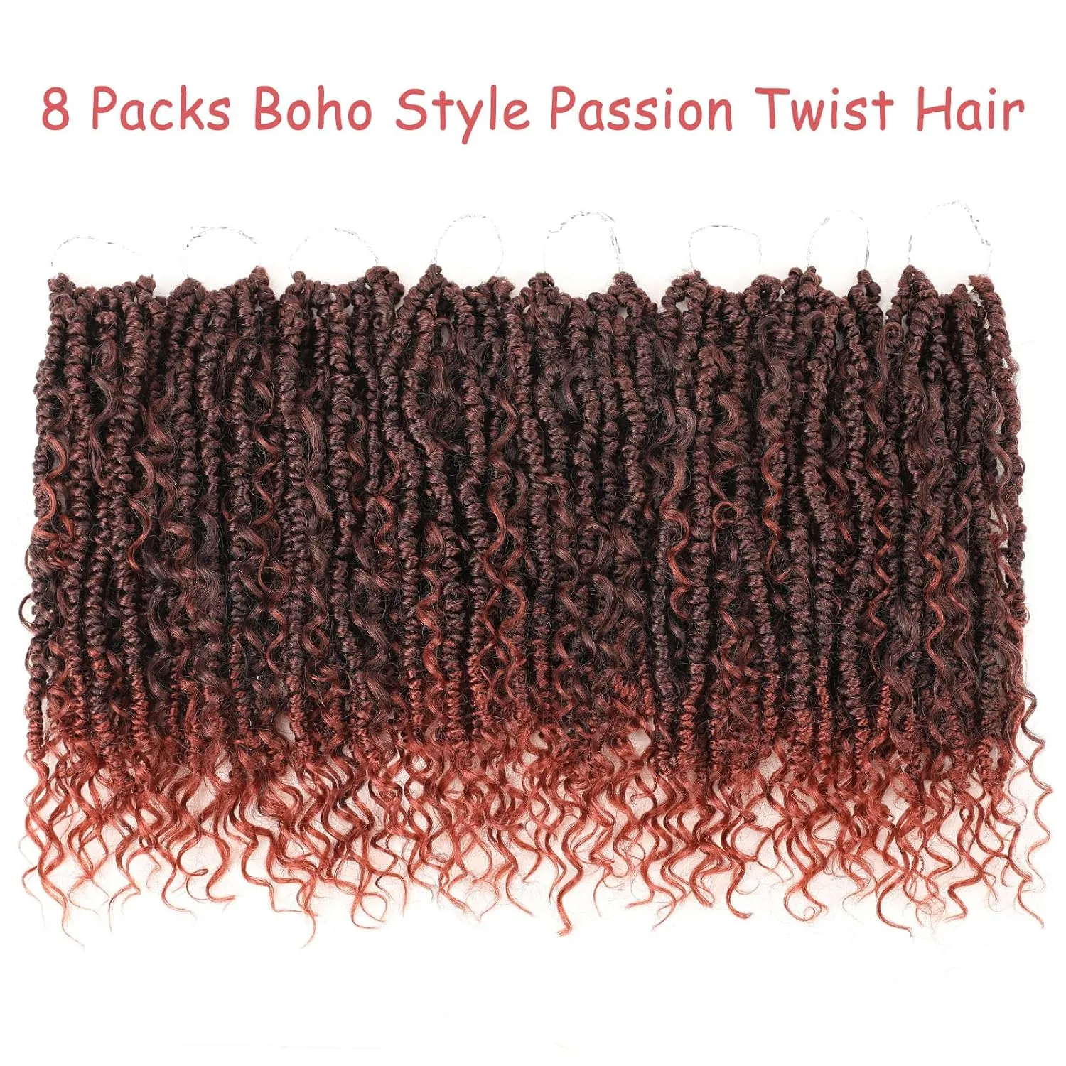 Leeven 8 Packs 10 Inch Goddess Passion Twist Crochet Hair Ombre Copper Red Boho Style Crochet Twist Ginger Pre Twisted Bomb Twist Curly Ends Pre Looped Bohemian Synthetic Braids for Women #T350