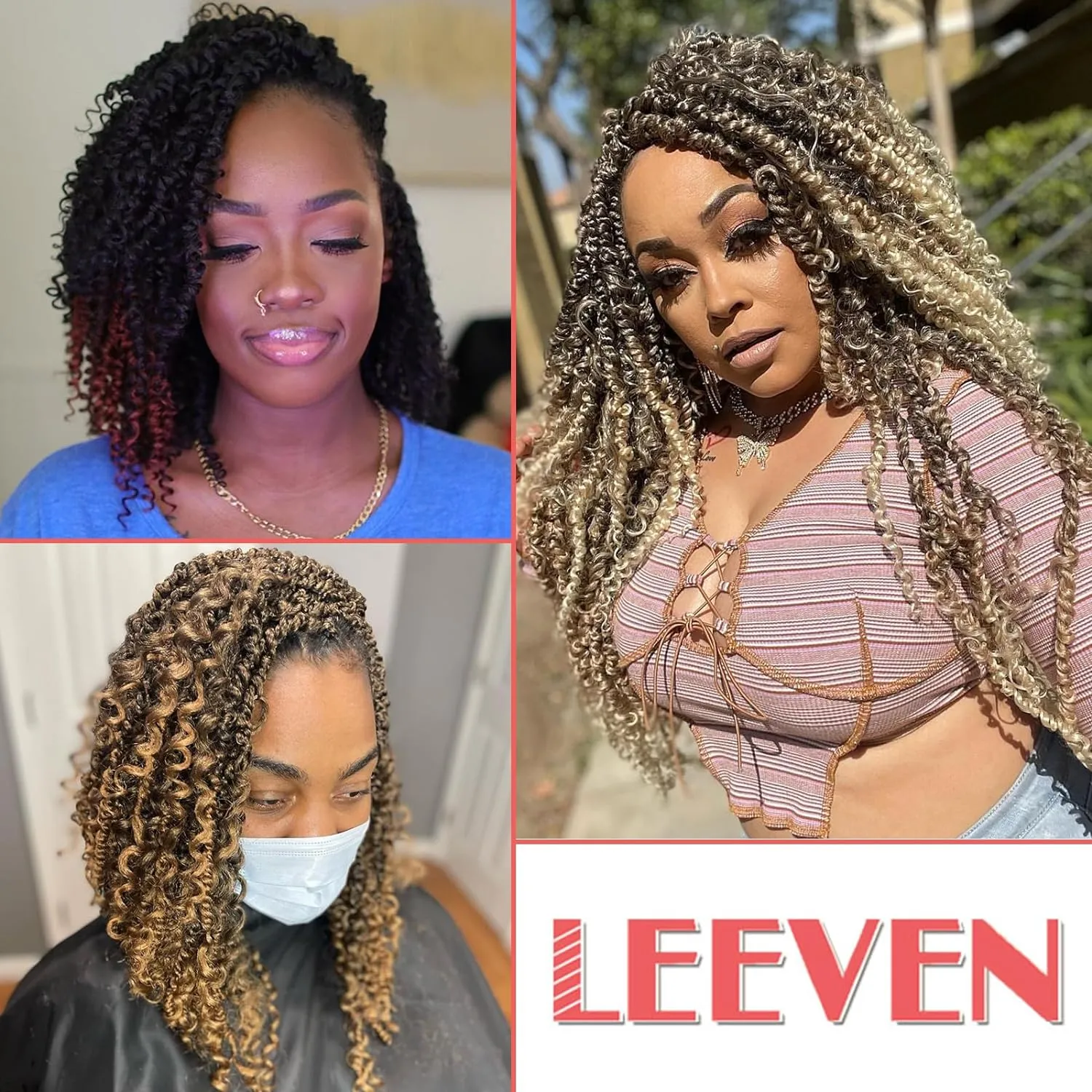 Leeven 8 Packs 10 Inch Goddess Passion Twist Crochet Hair Ombre Copper Red Boho Style Crochet Twist Ginger Pre Twisted Bomb Twist Curly Ends Pre Looped Bohemian Synthetic Braids for Women #T350