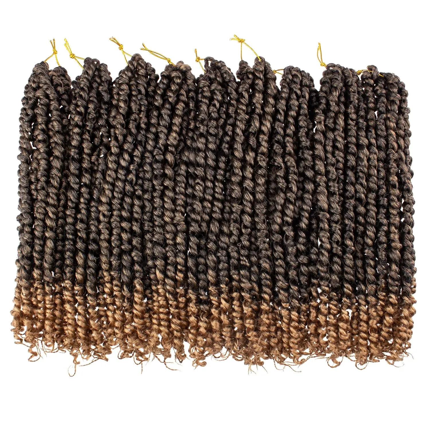 Leeven 8 Packs Ombre Blonde Pretwisted Passion Twist Hair 10 Inch Pre Looped Bob Corchet Braids for Black Women Short Bohemian Synthetic Hair Extensions with Curl Ends 12 Strands/Pack #T27