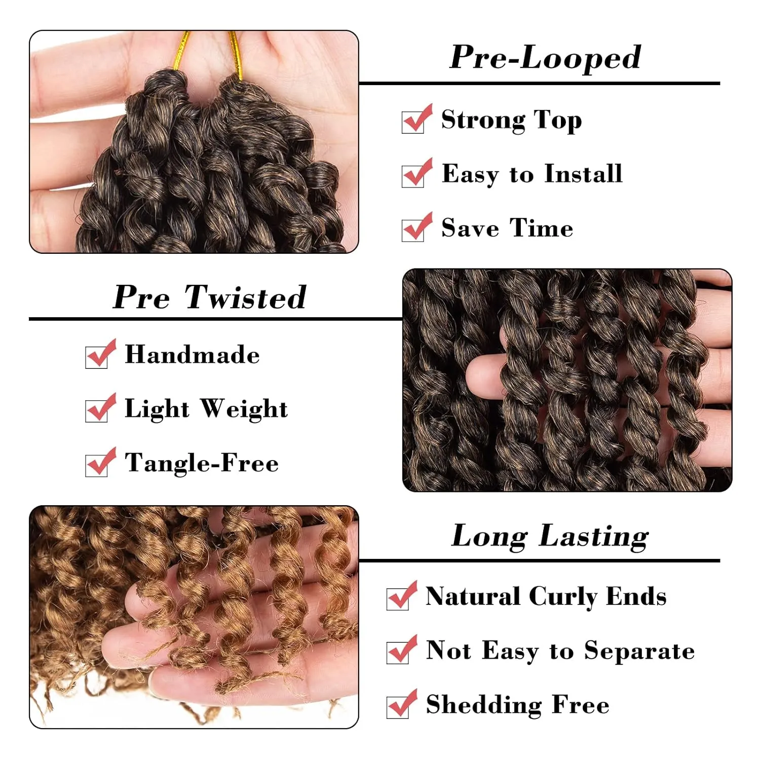 Leeven 8 Packs Ombre Blonde Pretwisted Passion Twist Hair 10 Inch Pre Looped Bob Corchet Braids for Black Women Short Bohemian Synthetic Hair Extensions with Curl Ends 12 Strands/Pack #T27