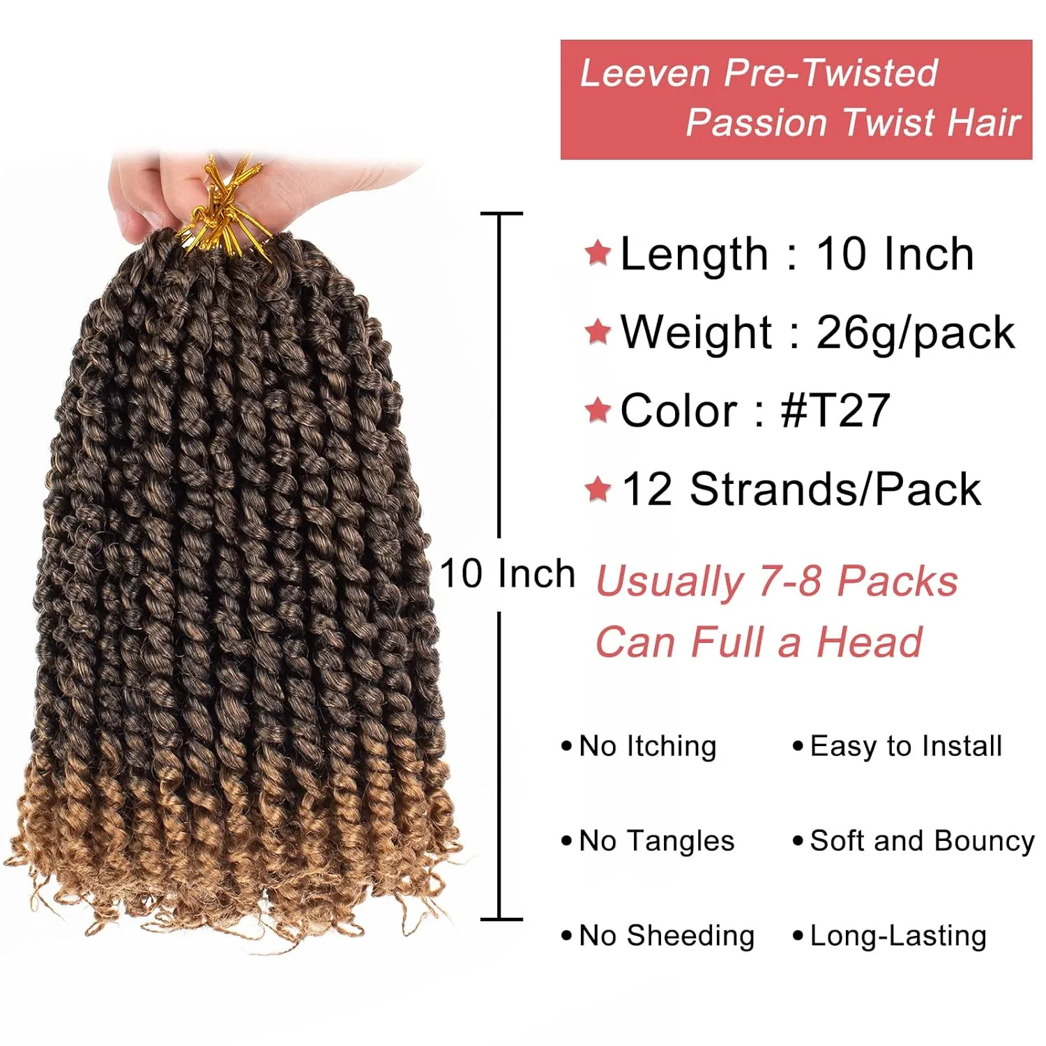 Leeven 8 Packs Ombre Blonde Pretwisted Passion Twist Hair 10 Inch Pre Looped Bob Corchet Braids for Black Women Short Bohemian Synthetic Hair Extensions with Curl Ends 12 Strands/Pack #T27