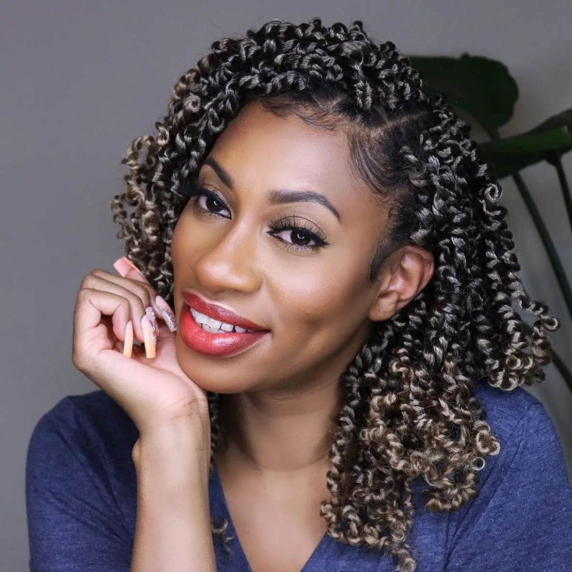 Leeven 8 Packs Ombre Blonde Pretwisted Passion Twist Hair 10 Inch Pre Looped Bob Corchet Braids for Black Women Short Bohemian Synthetic Hair Extensions with Curl Ends 12 Strands/Pack #T27