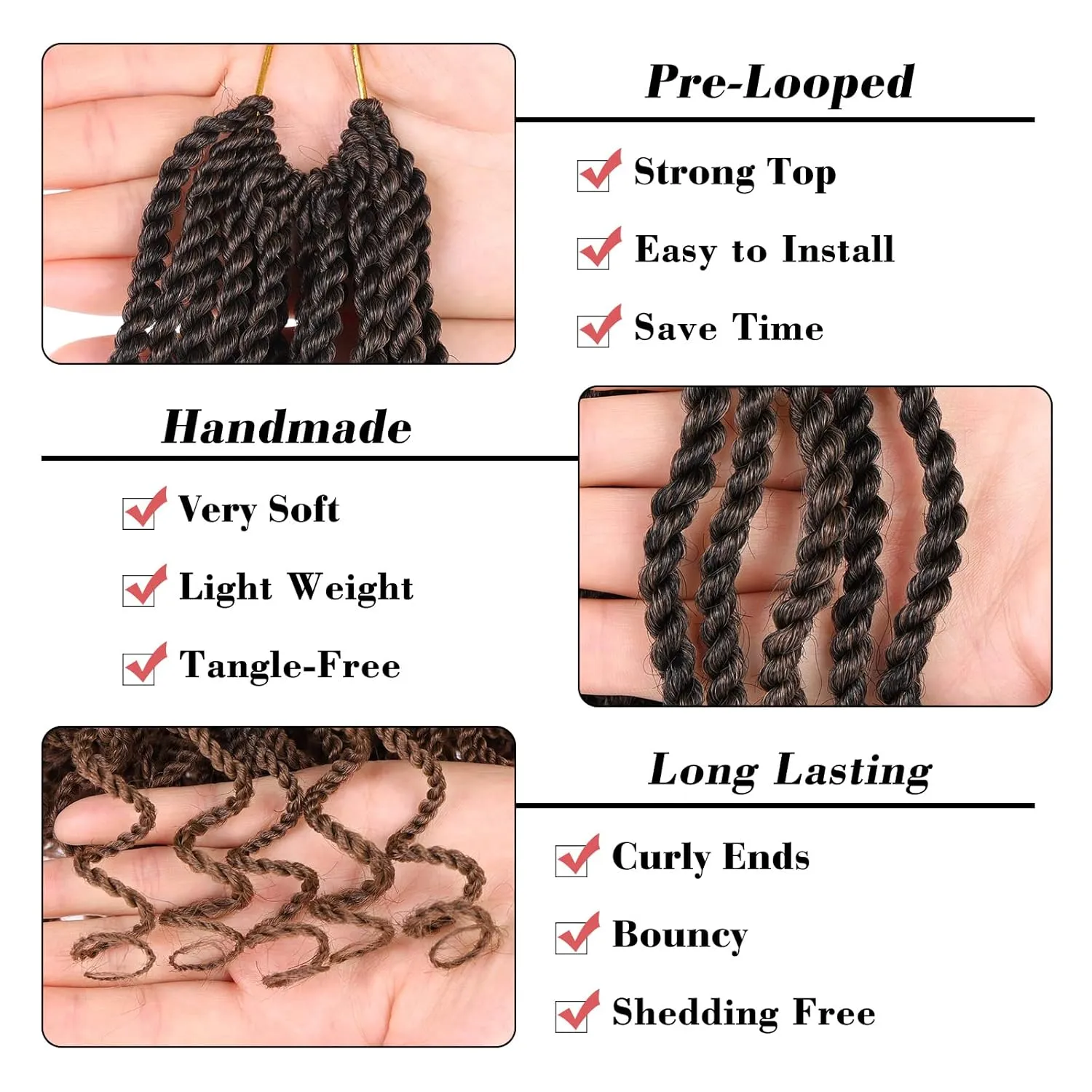 Leeven Crochet Hair 8 Inch Senegalese Twist 8 Packs Ombre Brown Pre Looped Short Crochet Braids Wavy Small Havana Twist with Curly Ends Synthetic Braiding Hair for Women