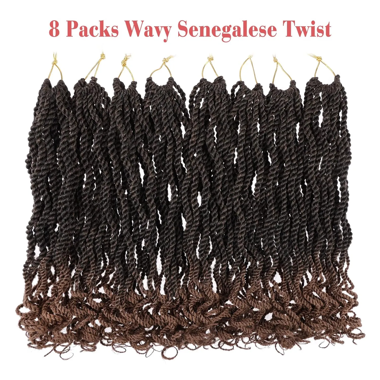 Leeven Crochet Hair 8 Inch Senegalese Twist 8 Packs Ombre Brown Pre Looped Short Crochet Braids Wavy Small Havana Twist with Curly Ends Synthetic Braiding Hair for Women