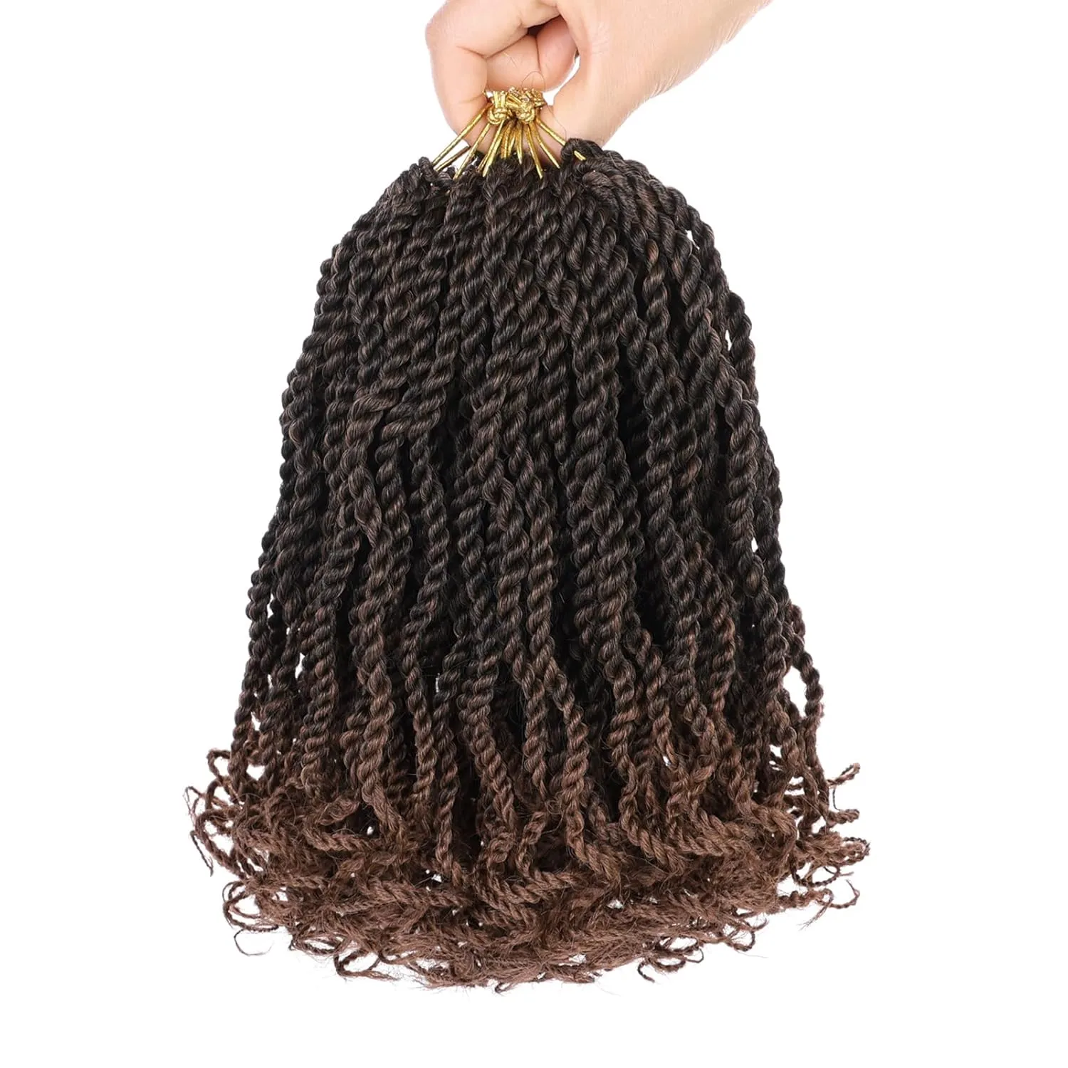 Leeven Crochet Hair 8 Inch Senegalese Twist 8 Packs Ombre Brown Pre Looped Short Crochet Braids Wavy Small Havana Twist with Curly Ends Synthetic Braiding Hair for Women