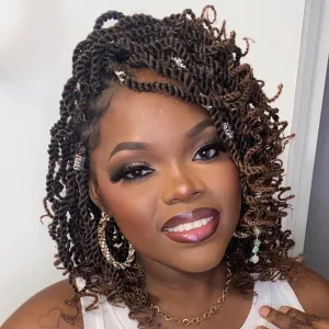 Leeven Crochet Hair 8 Inch Senegalese Twist 8 Packs Ombre Brown Pre Looped Short Crochet Braids Wavy Small Havana Twist with Curly Ends Synthetic Braiding Hair for Women