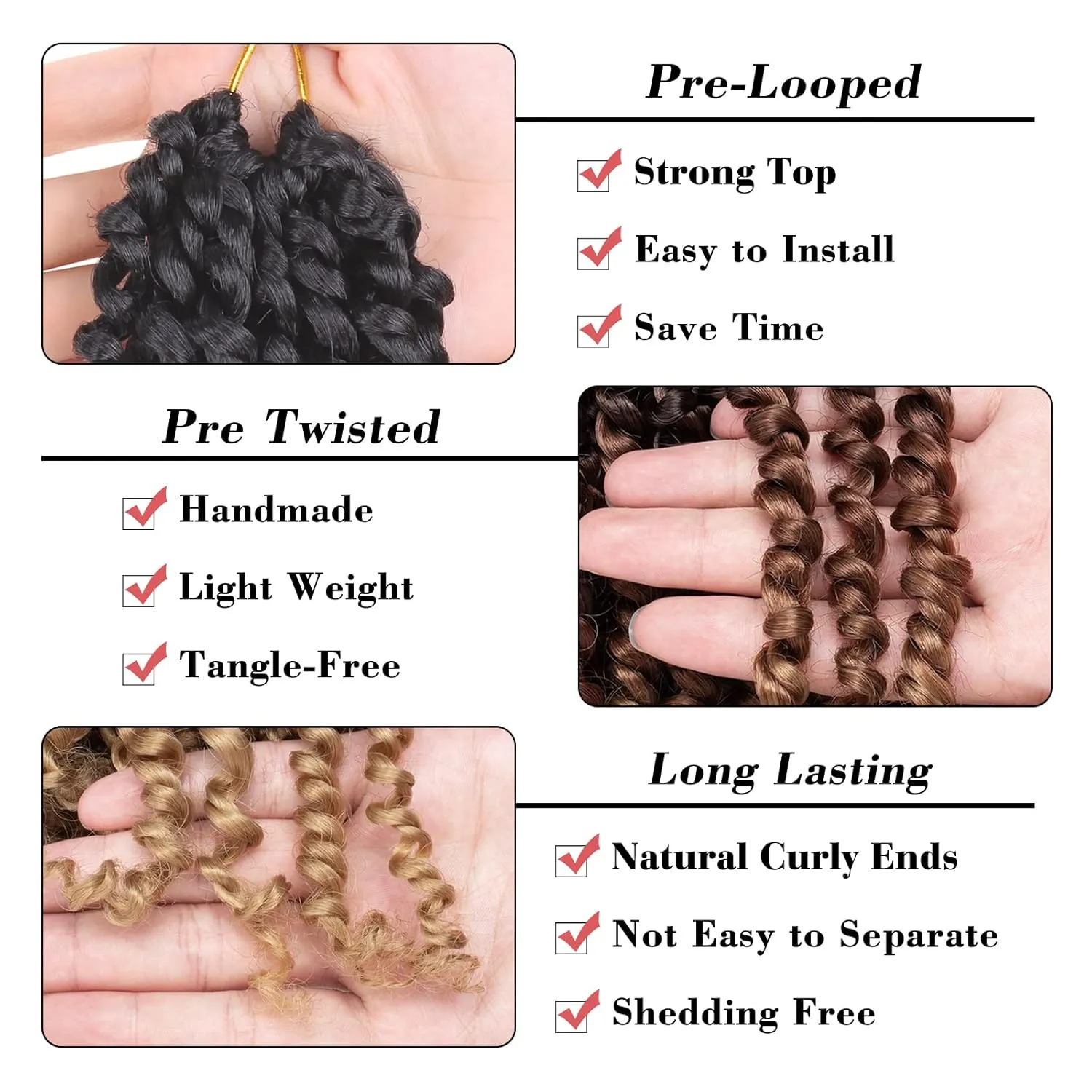 Leeven Pre Twisted Passion Twist Crochet Hair 10 Inch 8 Packs Pre Looped Ombre Blonde Bomb Twists 3 Tone Short Curly Bohemian Synthetic Braiding Hair for Black Women 12 Strands/Pack #1B/30/27