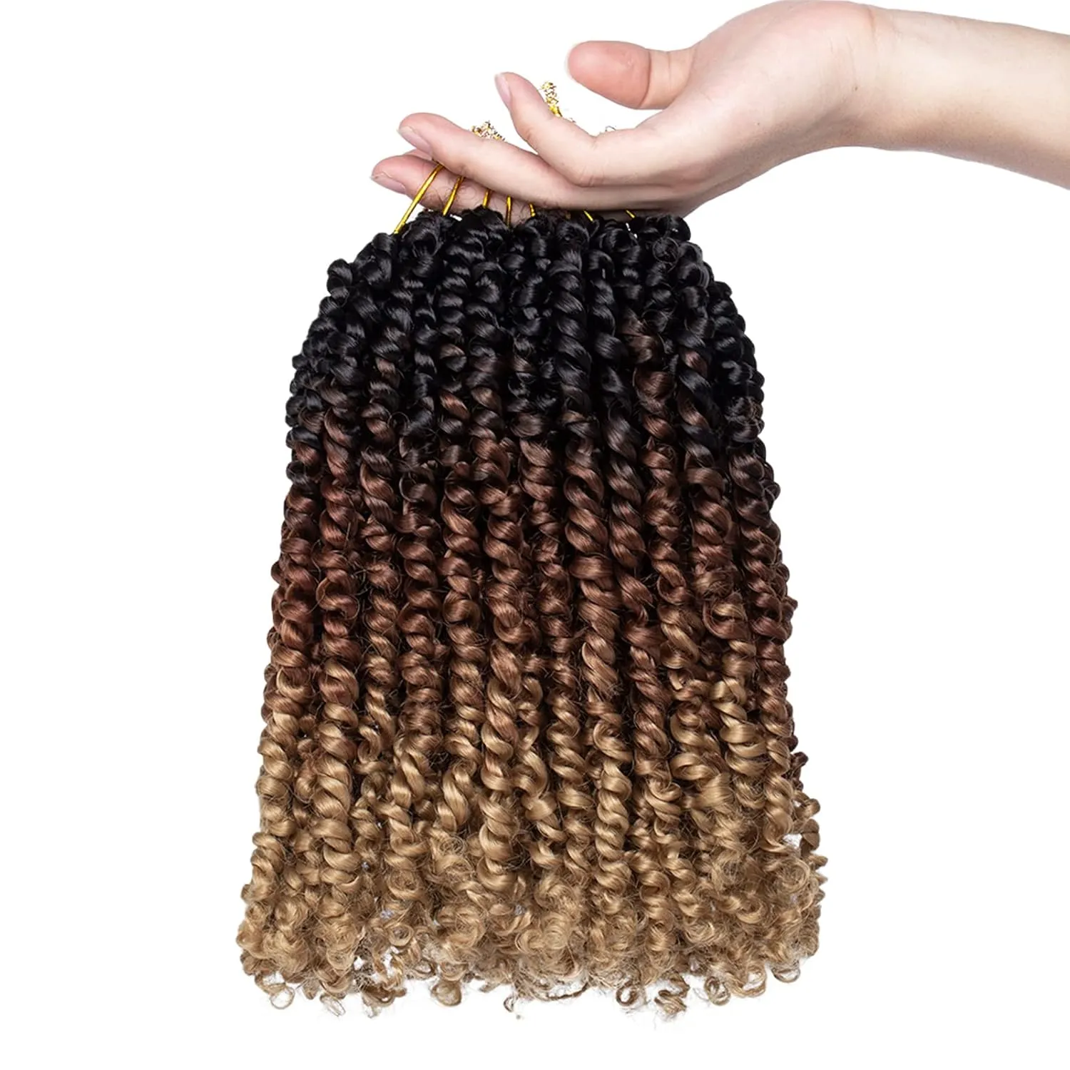Leeven Pre Twisted Passion Twist Crochet Hair 10 Inch 8 Packs Pre Looped Ombre Blonde Bomb Twists 3 Tone Short Curly Bohemian Synthetic Braiding Hair for Black Women 12 Strands/Pack #1B/30/27
