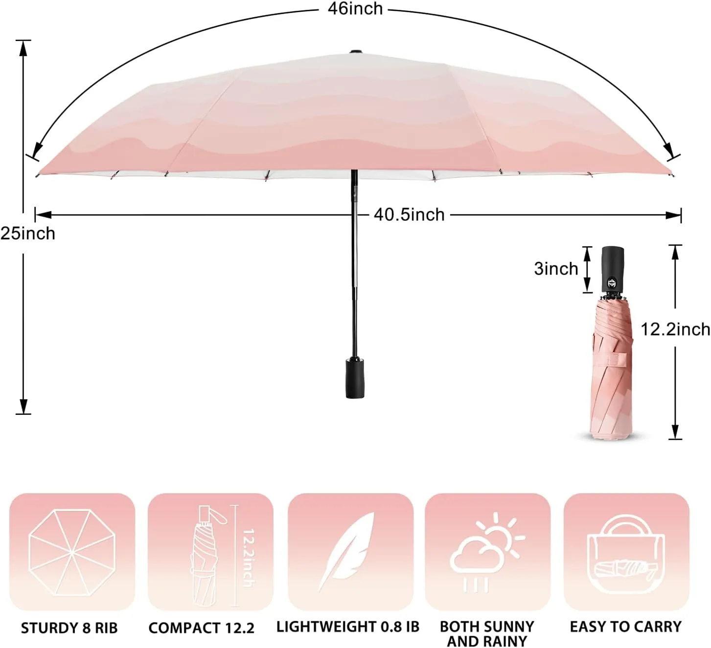 Lejorain Cute Women Sun Umbrella - Automatic Folding UV Protection Lightweight Umbrella Compact Travel Fashion Pretty Collapsible Golf Rain Umbrellas for Women