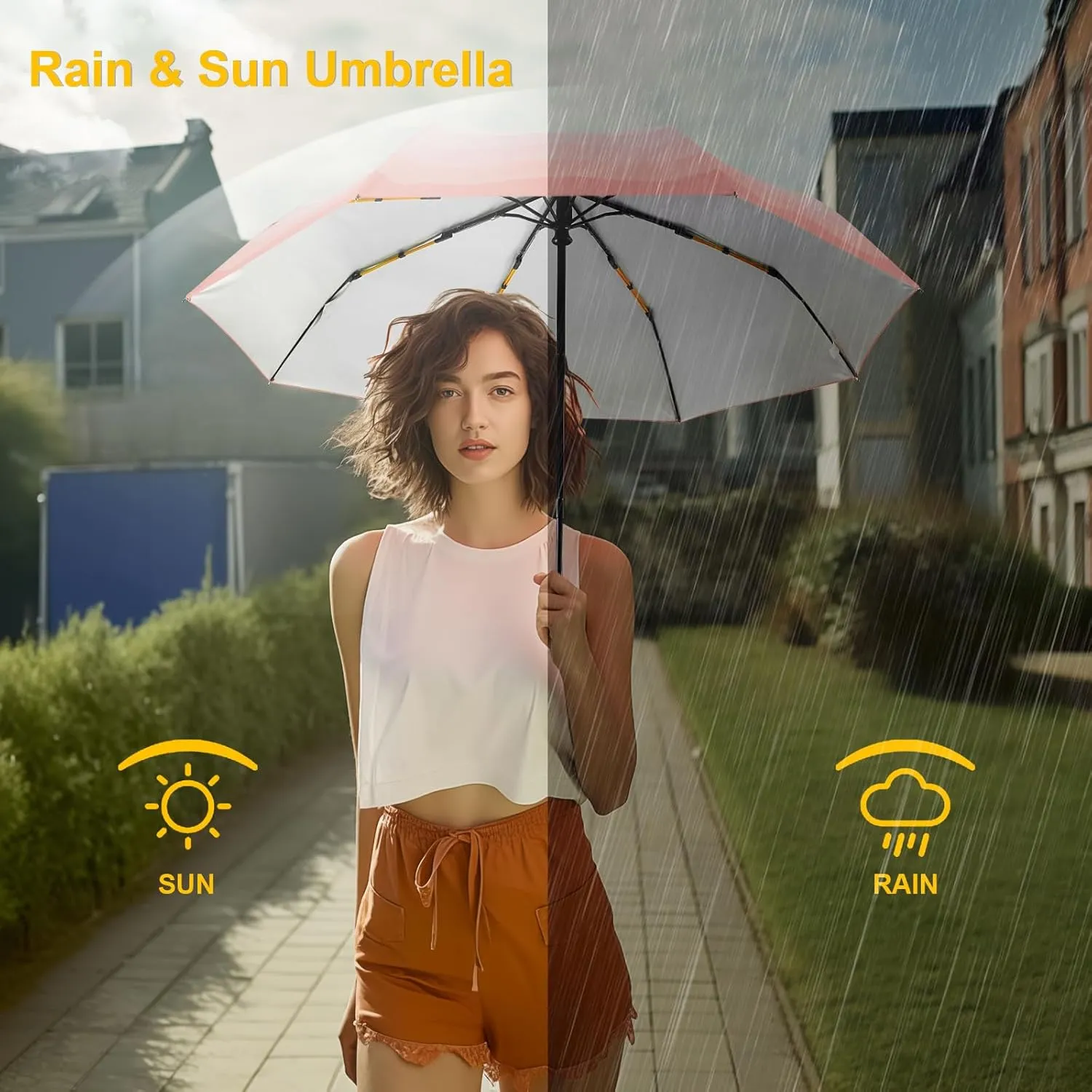 Lejorain Cute Women Sun Umbrella - Automatic Folding UV Protection Lightweight Umbrella Compact Travel Fashion Pretty Collapsible Golf Rain Umbrellas for Women