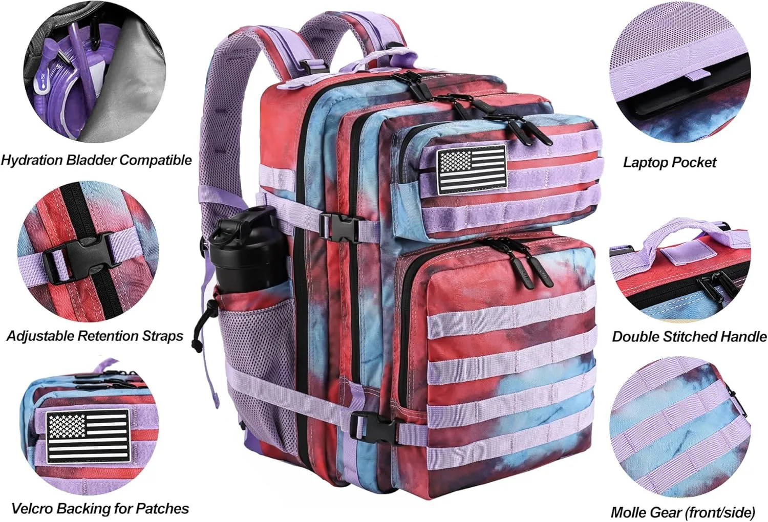 LHI Military Tactical Backpack for Men and Women 45L Army 3 Days Assault Pack Bag Large Rucksack with Molle System