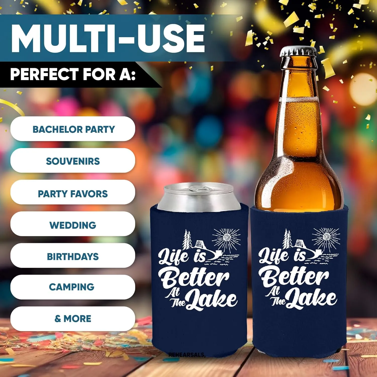 Life is Better At The Lake Can Coolie Can Sleeve Cooler Insulated Drink Coozies Soda Beer Hugger Coolies (Navy, 12 Pk)