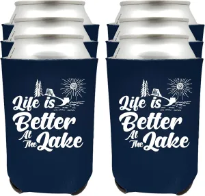 Life is Better At The Lake Can Coolie Can Sleeve Cooler Insulated Drink Coozies Soda Beer Hugger Coolies (Navy, 12 Pk)