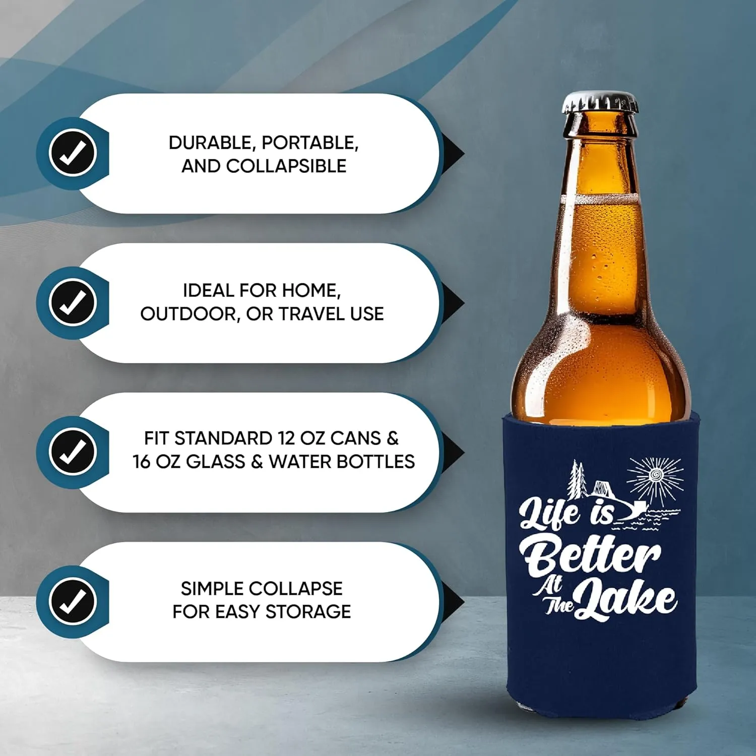Life is Better At The Lake Can Coolie Can Sleeve Cooler Insulated Drink Coozies Soda Beer Hugger Coolies (Navy, 12 Pk)
