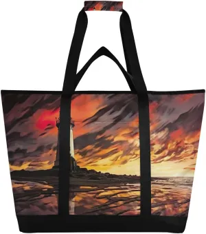 Lighthouse Reusable Insulated Lunchbox Cooler Bag, Leakproof Kitchen Grocery Bag Collapsible Portable Cooler Tote Bag for Picnic, Camping, Office, Travel