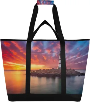 Lighthouse Reusable Insulated Lunchbox Cooler Bag, Leakproof Kitchen Grocery Bag Collapsible Portable Cooler Tote Bag for Picnic, Camping, Office, Travel