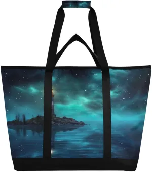 Lighthouse Reusable Insulated Lunchbox Cooler Bag, Leakproof Kitchen Grocery Bag Collapsible Portable Cooler Tote Bag for Picnic, Camping, Office, Travel