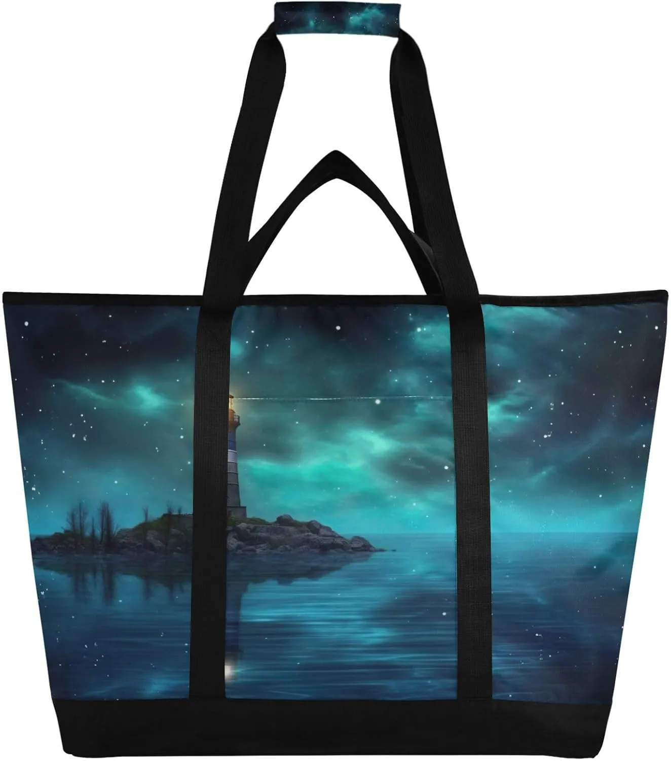 Lighthouse Reusable Insulated Lunchbox Cooler Bag, Leakproof Kitchen Grocery Bag Collapsible Portable Cooler Tote Bag for Picnic, Camping, Office, Travel