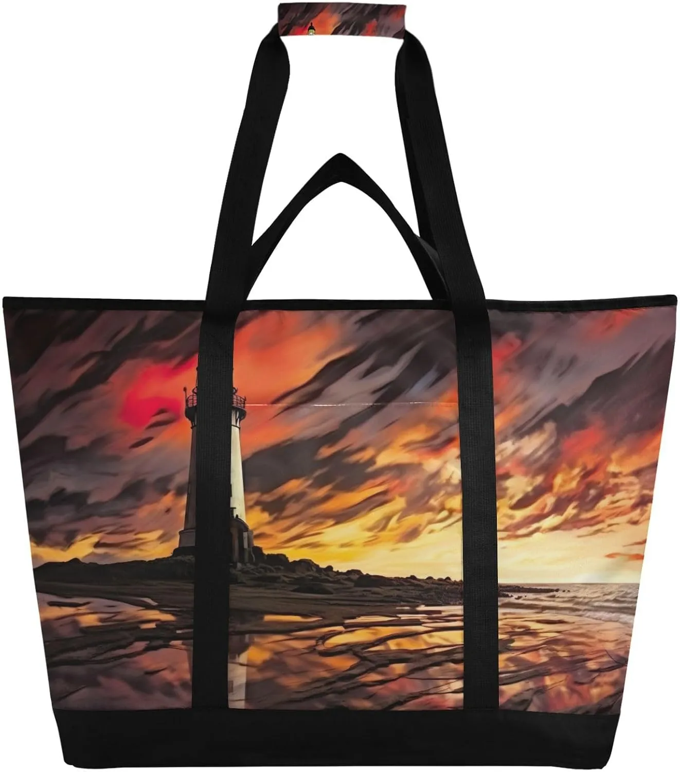 Lighthouse Reusable Insulated Lunchbox Cooler Bag, Leakproof Kitchen Grocery Bag Collapsible Portable Cooler Tote Bag for Picnic, Camping, Office, Travel