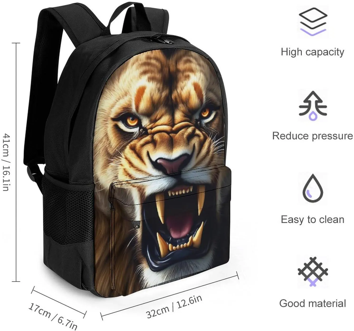 Lightweight Rucksack for Sports Travel Running - Big Capacity Multipurpose Anti-Theft Bookbag, Angry Lion Travel and Sport Backpack Rucksack