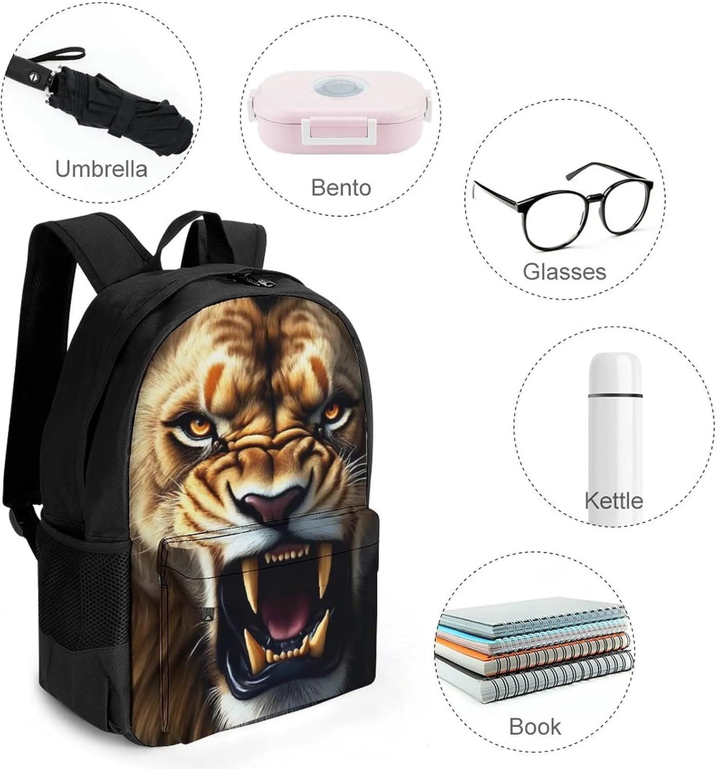 Lightweight Rucksack for Sports Travel Running - Big Capacity Multipurpose Anti-Theft Bookbag, Angry Lion Travel and Sport Backpack Rucksack
