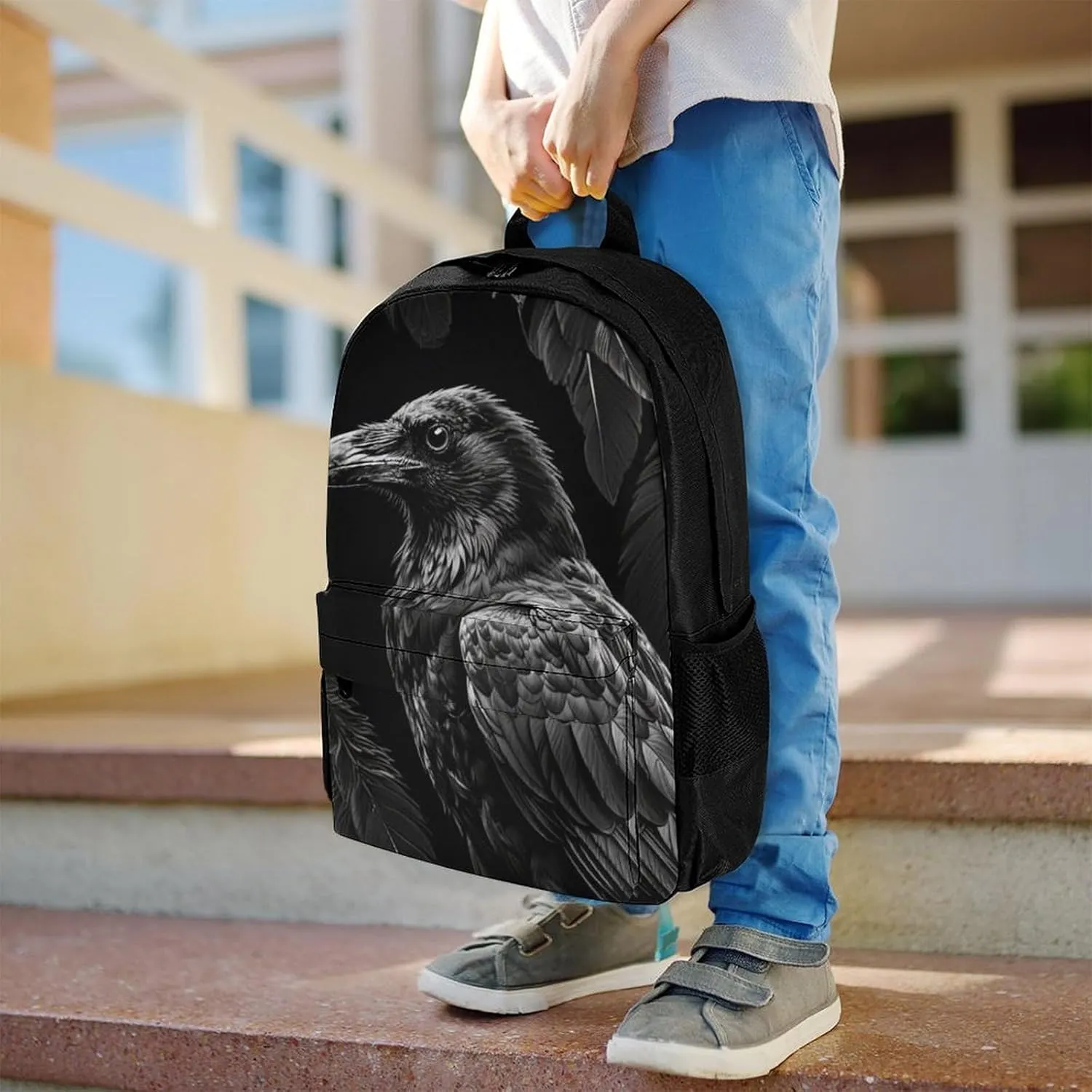 Lightweight Rucksack for Sports Travel Running - Big Capacity Multipurpose Anti-Theft Bookbag, Black Crow Raven Bird Art Travel and Sport Backpack Rucksack